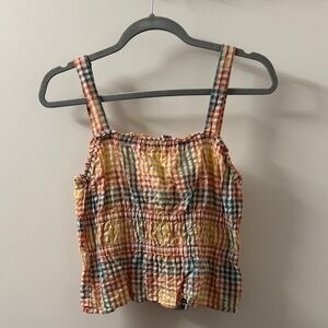 Madewell Plaid Smocked Cotton Tank Top in Multicolor